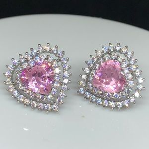 Silver Heart Shaped Pink/Clear CZ Earrings